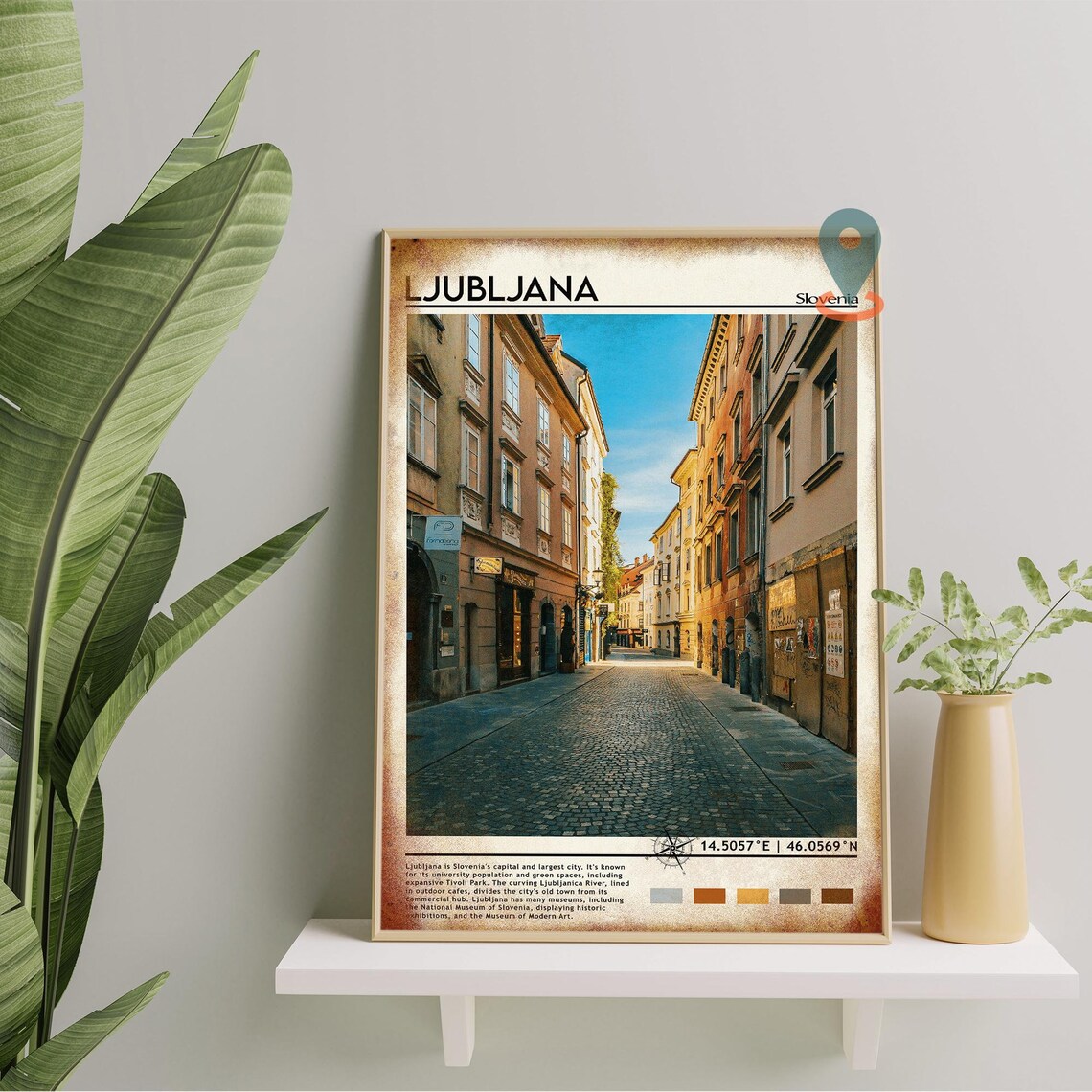Ljubljana Slovenia Old Town Cobblestone Street Scene Travel Print - Image 2
