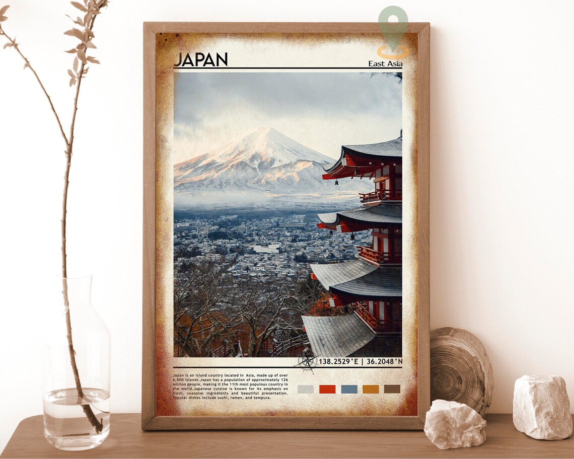 Mount Fuji Japan Snowcapped Peak Red Pagoda City View Travel Poster - Image 6