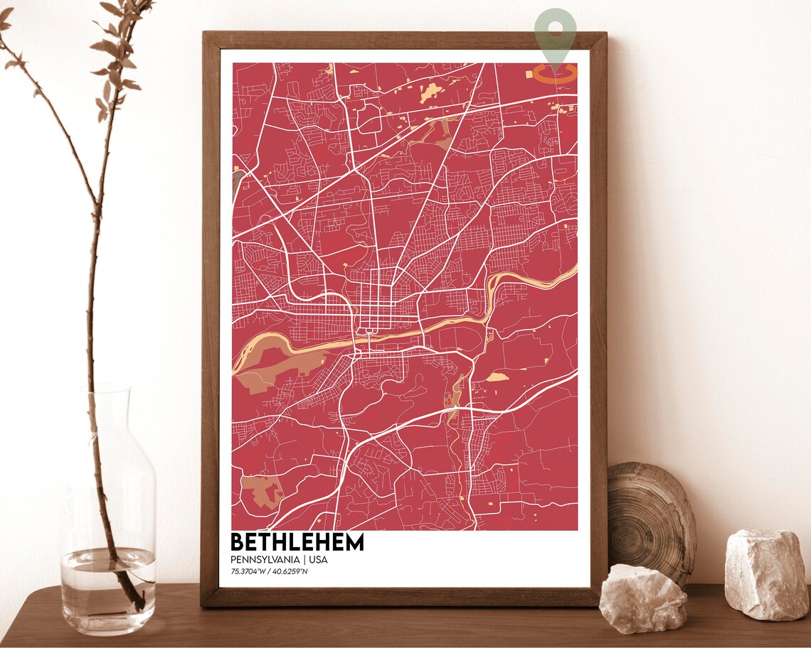 Bethlehem Pennsylvania City Street Map Teal Art Print for Hometown Pride - Image 6