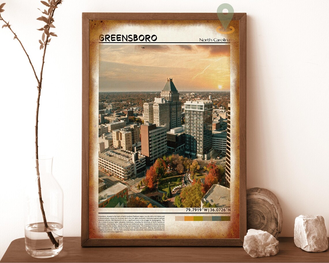 Greensboro North Carolina Sunset Skyline City Aerial View Poster - Image 6