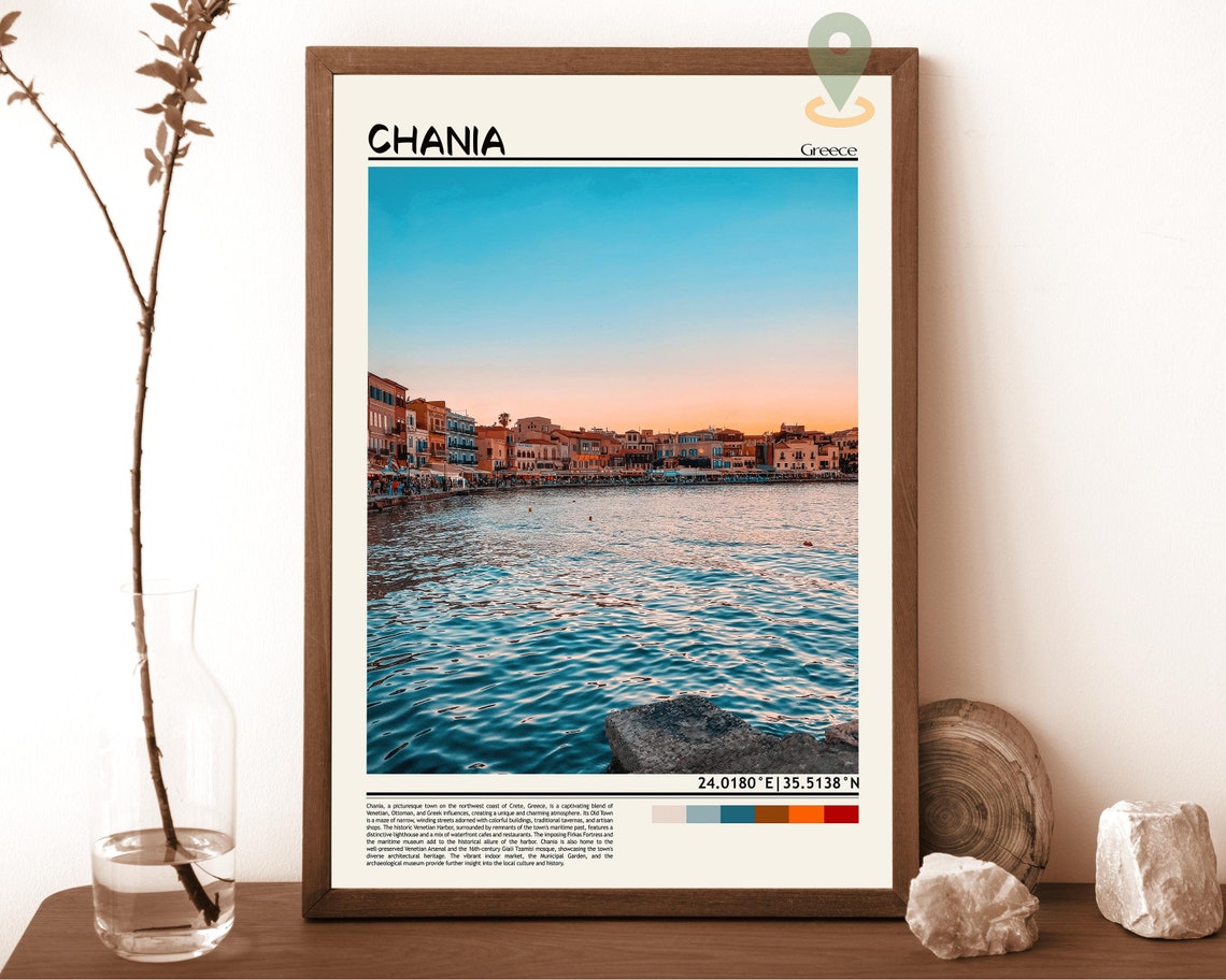 Chania Crete Greece Sunset Harbor Waterfront Old Town Poster