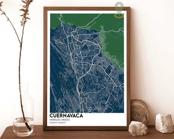 Cuernavaca Mexico Navy Green Modern City Map Street Grid Poster