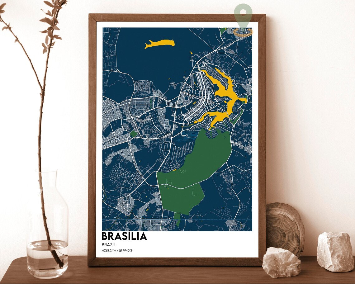 Brasilia Brazil Crimson Red Modern City Street Map Design Poster - Image 6