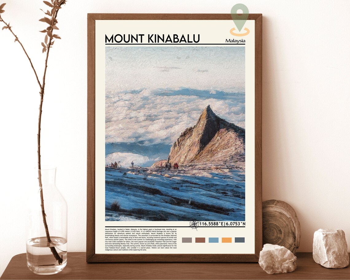 Mount Kinabalu Malaysia Summit Above Clouds Adventure Travel Poster