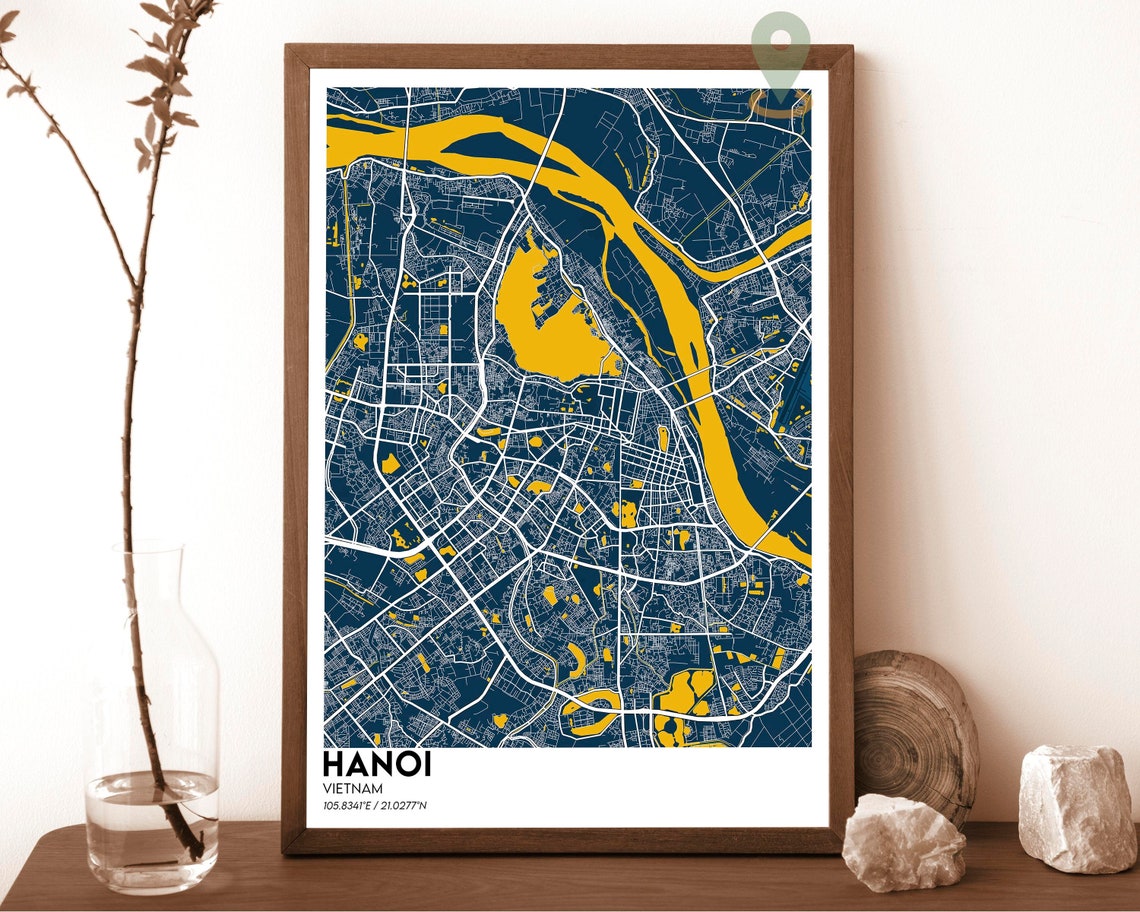 Hanoi Vietnam Blue River Minimal Street Map Modern City Poster - Image 2