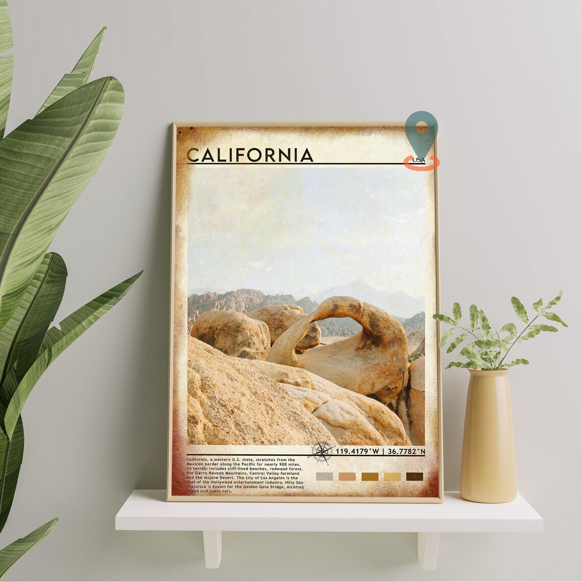 California USA Desert Rock Arch Formation Scenic Travel Poster - Image 2