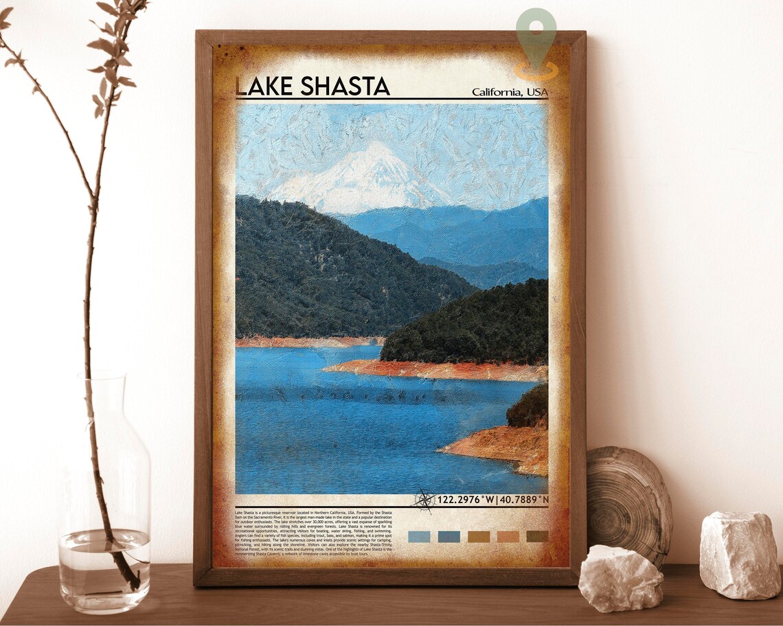 Lake Shasta California Mount Shasta Watercolor Travel Poster - Image 6