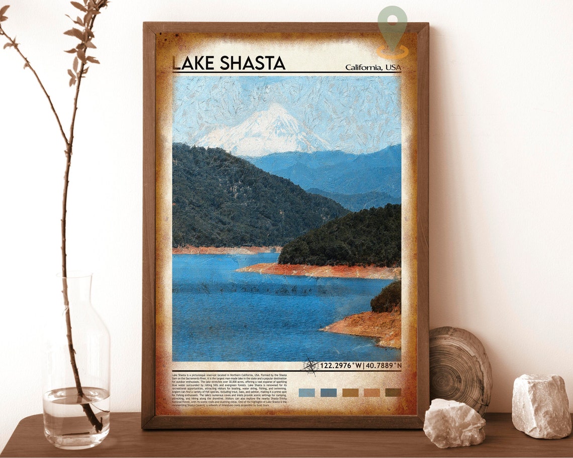 Lake Shasta Print Lake Shasta Poster Lake Shasta Wall Art Lake Shasta Travel Print Lake Shasta Art Print Lake Shasta Artwork - Image 6