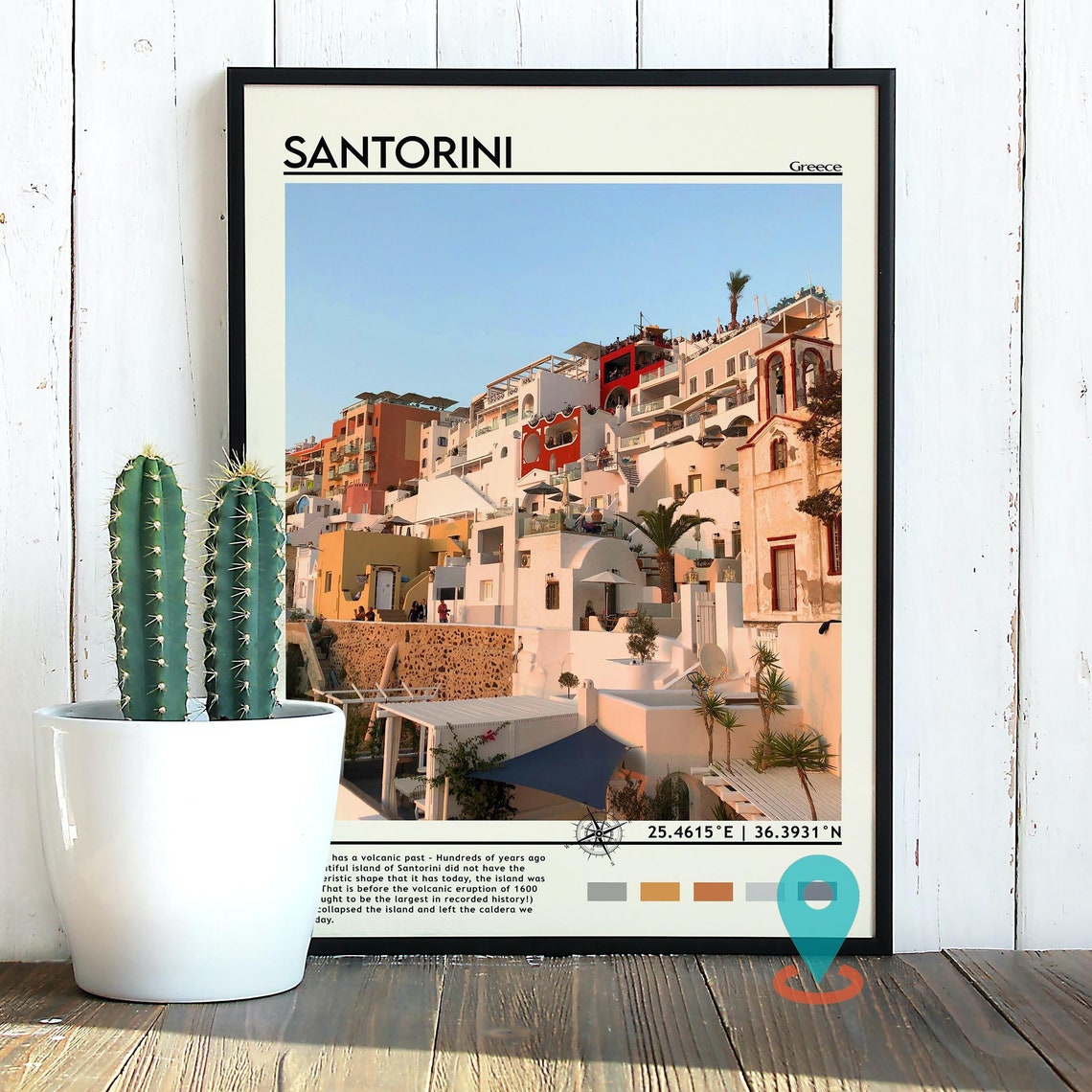 Santorini Greece Cliffside Whitewashed Village Sunset Travel Poster - Image 2