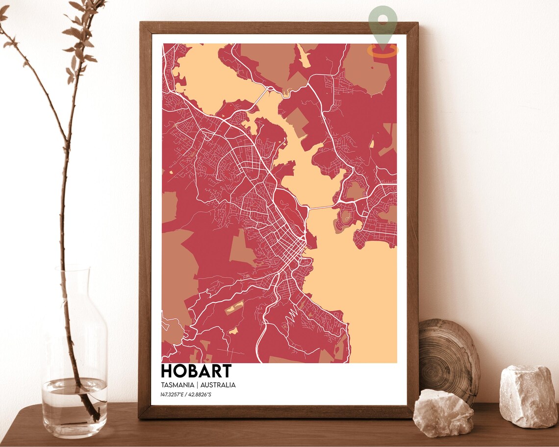 Hobart Tasmania Australia Modern City Map Cream Teal Art Poster - Image 4