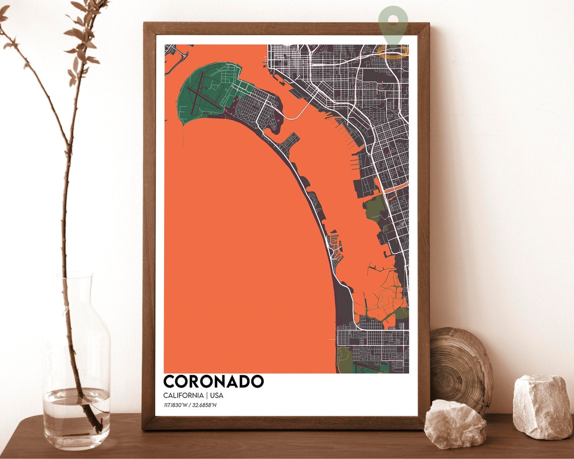 Coronado California Navy Yellow Harbor Modern City Map Art Poster - Image 5