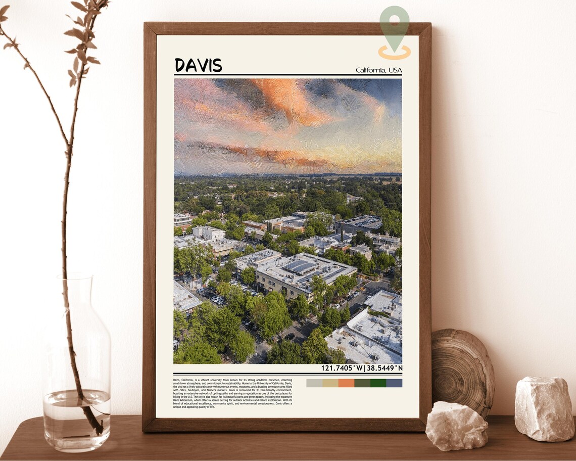 Davis California University Town Aerial Sunset Panorama Travel Print