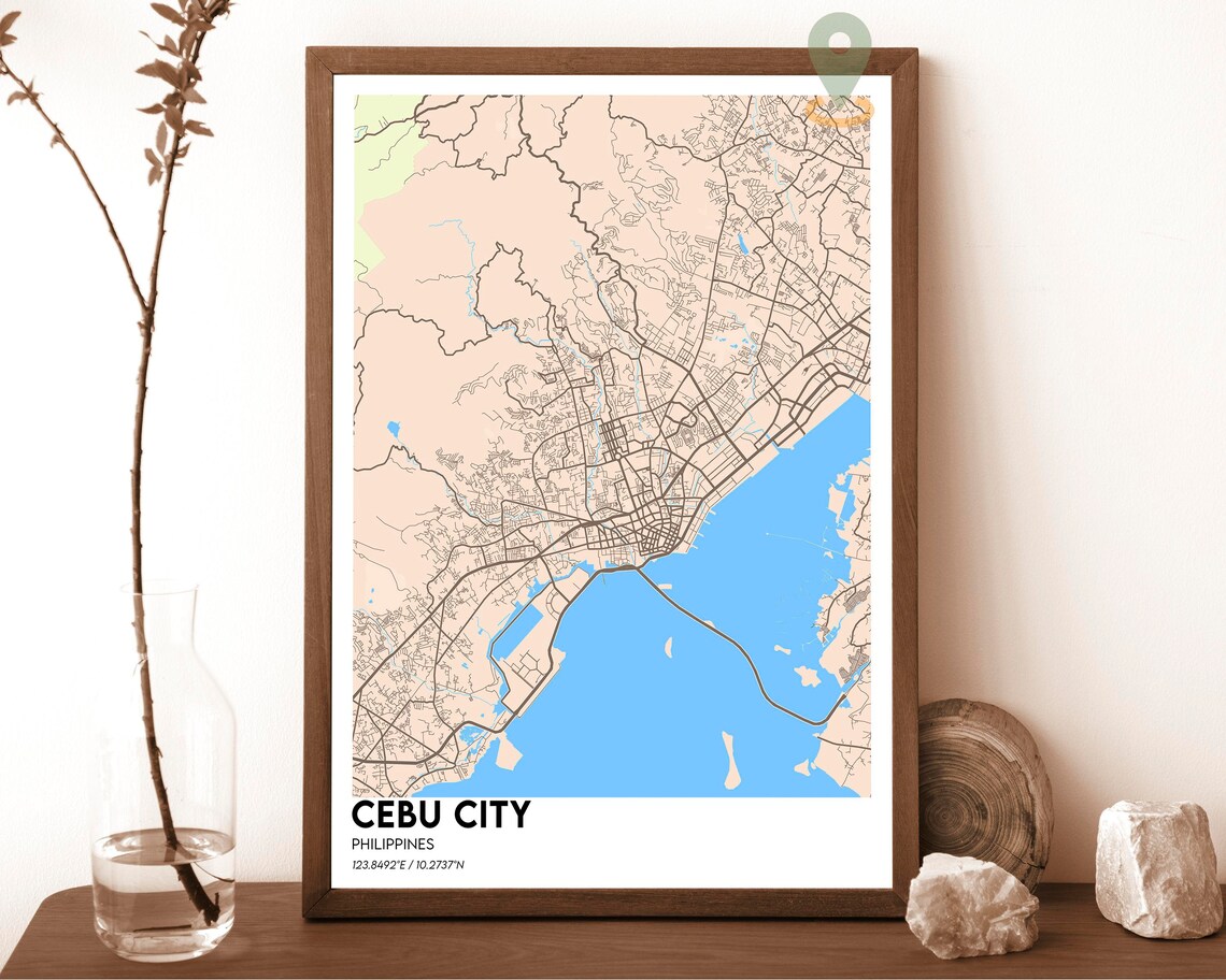 Cebu City Philippines Red Coastal Modern City Street Map Poster - Image 4