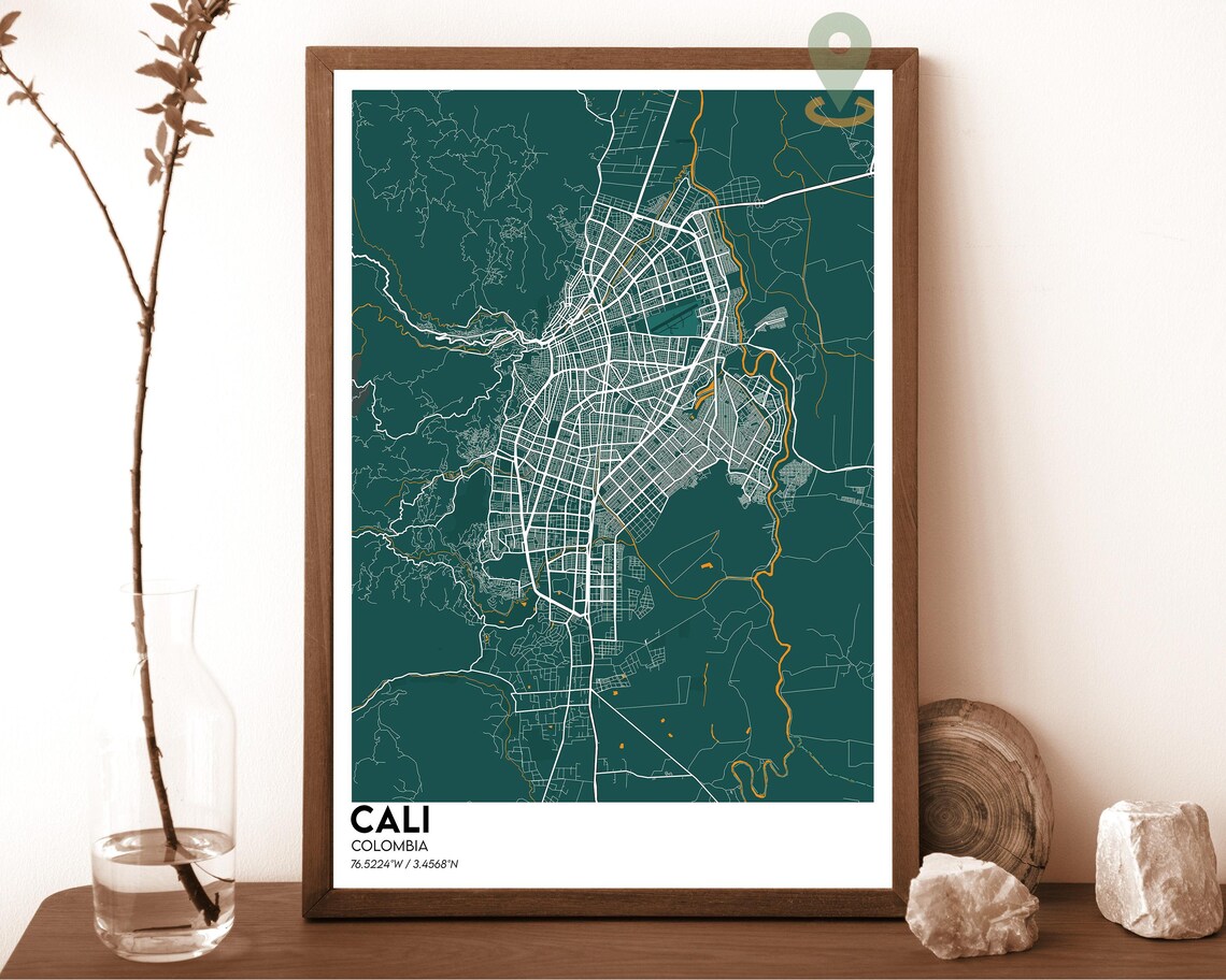 Cali Colombia Vintage Sepia City Map Art Poster Travel Decor - Image 3