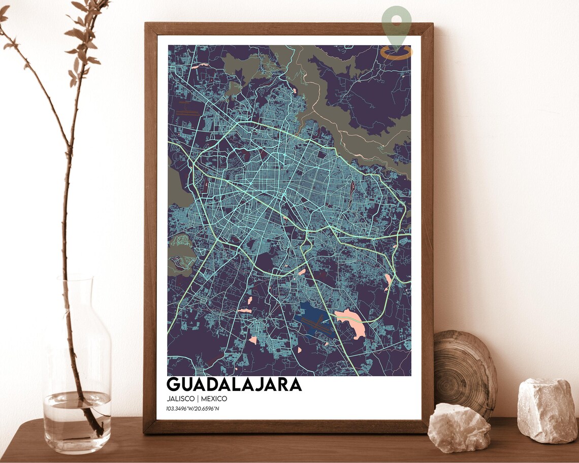 Guadalajara Jalisco Mexico Navy Green City Map Home Decor Poster - Image 3