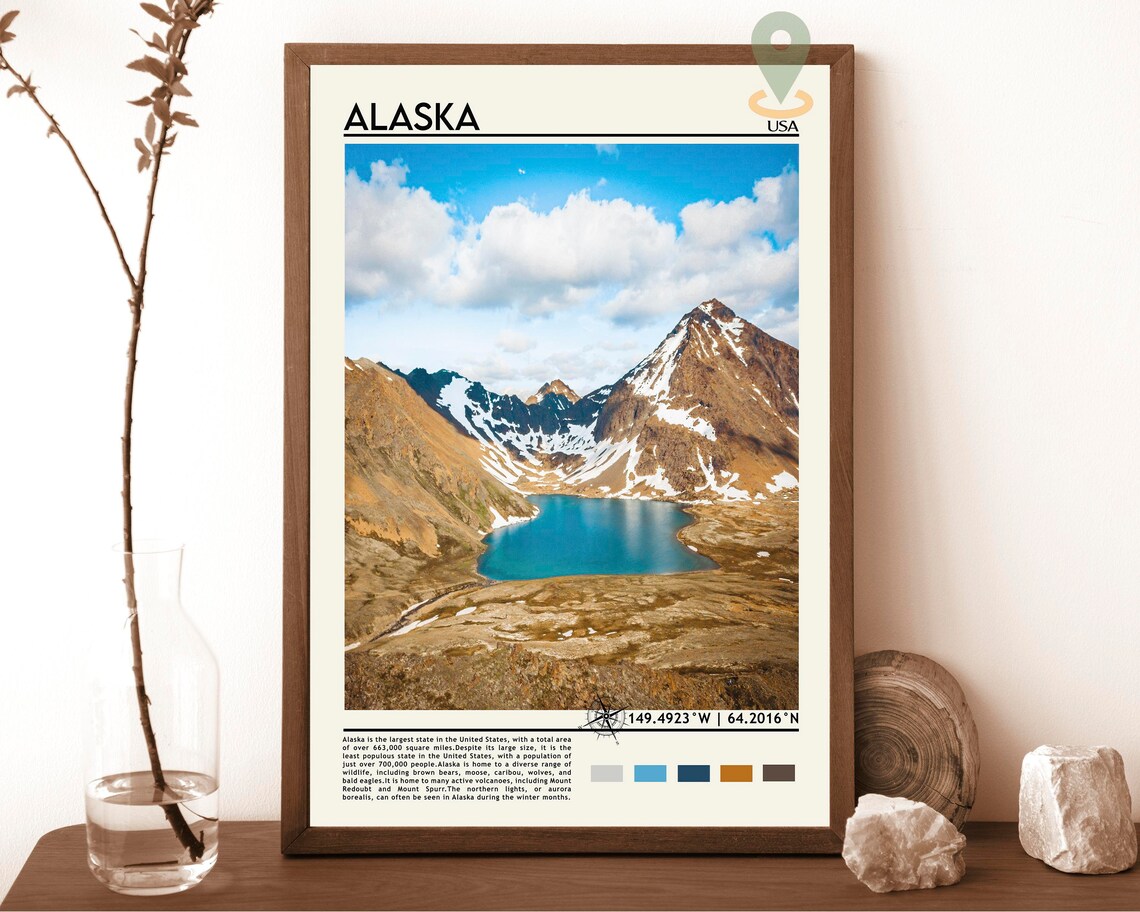 Alaska USA Snowy Mountain Lake Landscape Photo Travel Poster