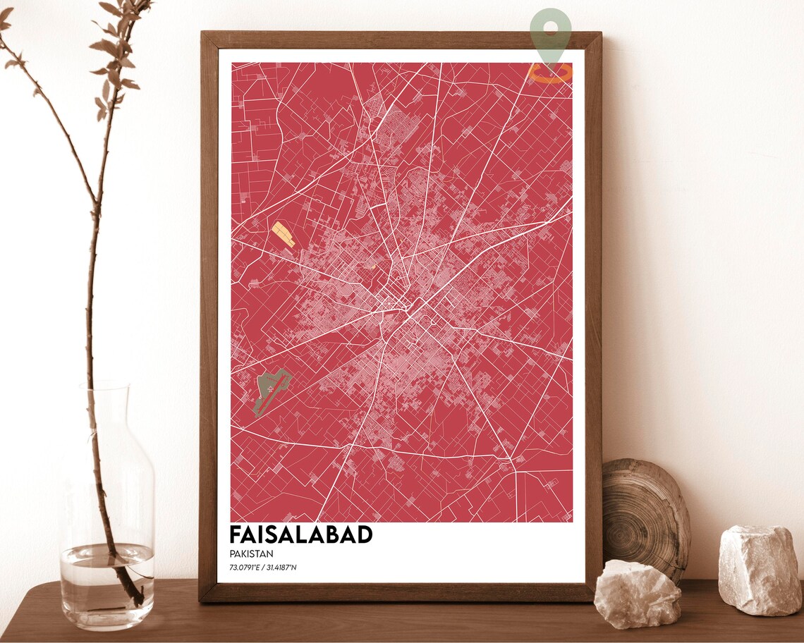 Faisalabad Pakistan Teal Green Street Map Modern Art Decor Poster - Image 4