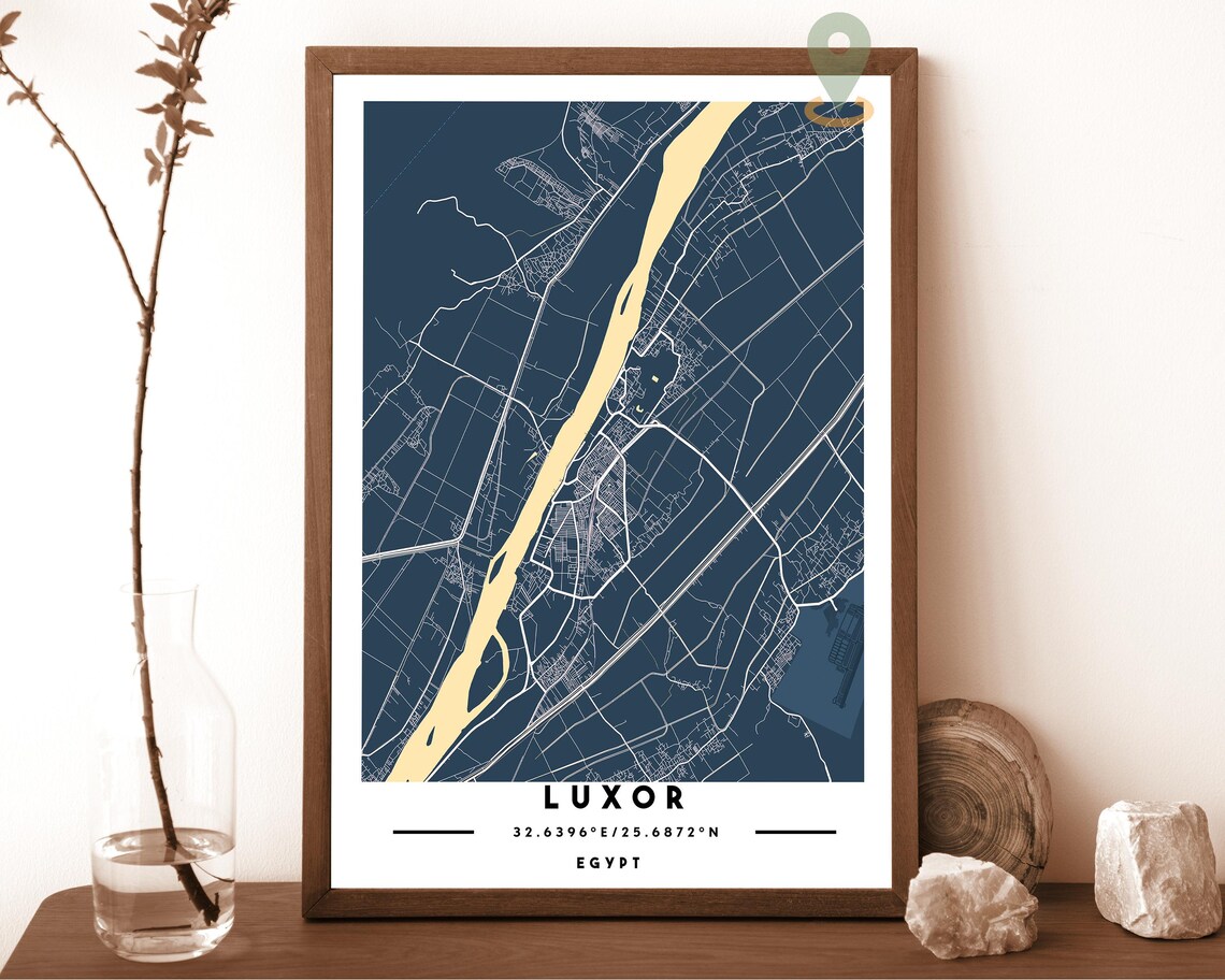 Luxor Egypt City Street Map Nile River Gold Poster Wall Decor - Image 2