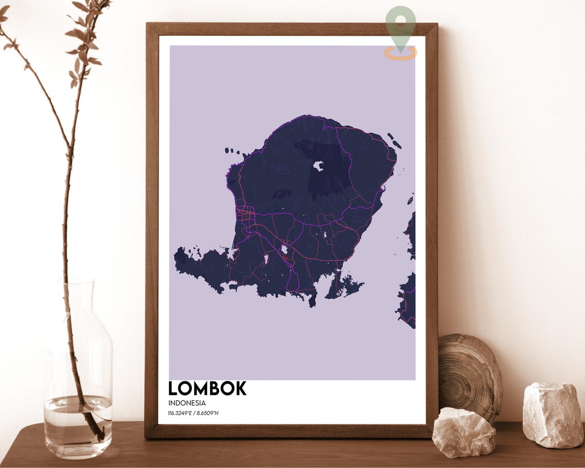 Lombok Indonesia Minimalist Mustard Yellow Island Map Poster - Image 2
