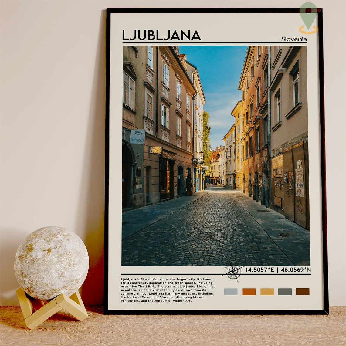 Ljubljana Slovenia Old Town Cobblestone Street Scene Travel Print - Image 3
