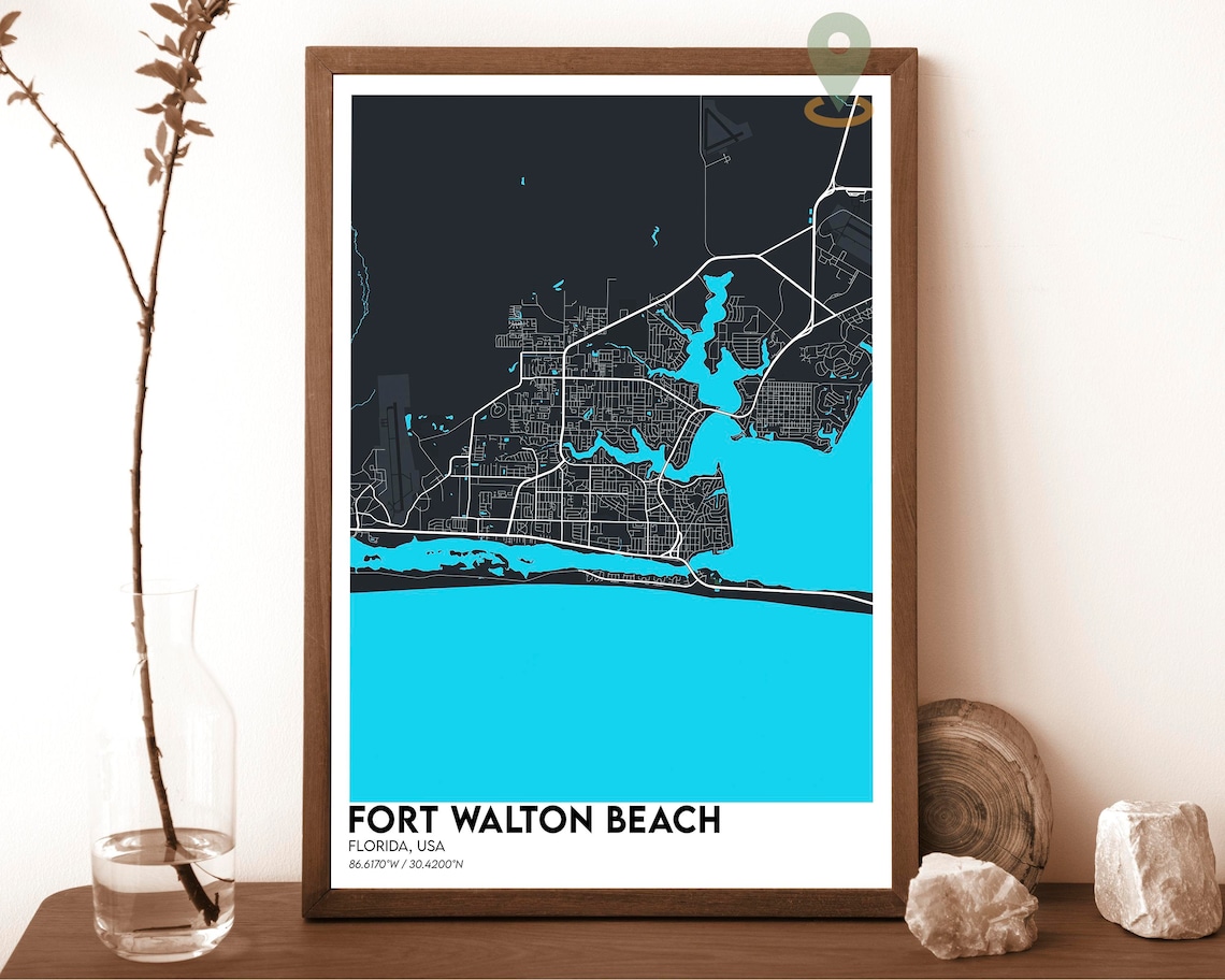 Fort Walton Beach Florida Gulf Coast City Street Map Art Poster