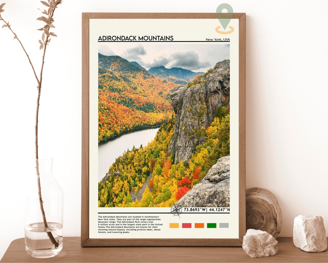 Adirondack Mountains New York Fall Foliage Lake View Scenic Poster