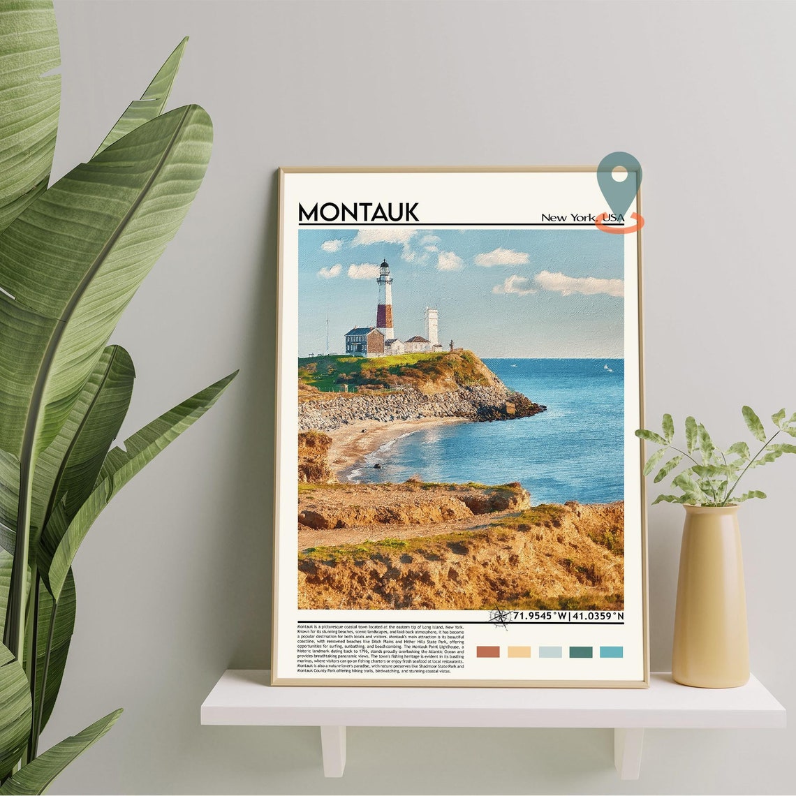Montauk New York Lighthouse Coastline Oil Painting Style Travel Poster - Image 3