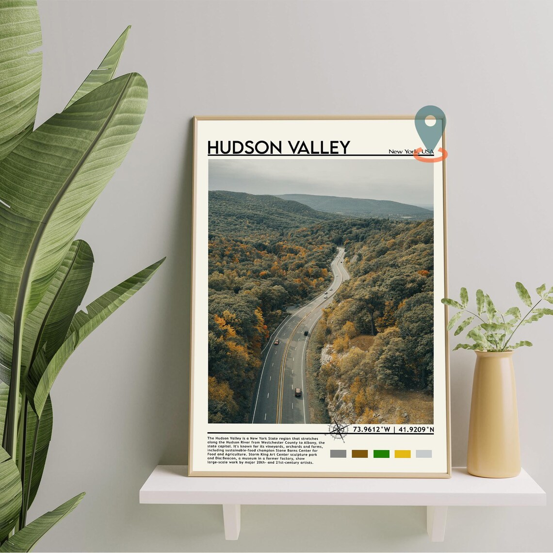 Hudson Valley New York Autumn Aerial Road Fall Foliage Travel Poster - Image 2
