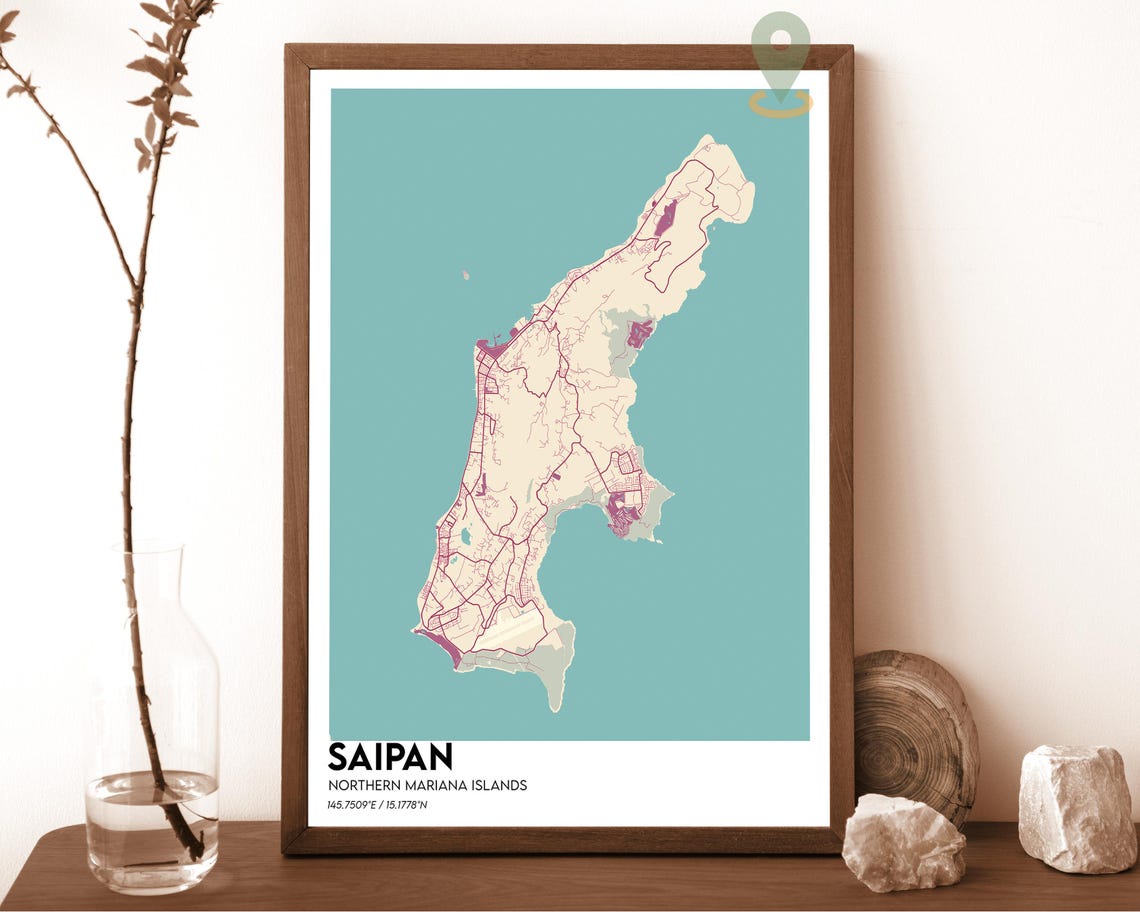 Saipan Northern Mariana Islands Navy Yellow Modern Map Poster - Image 3