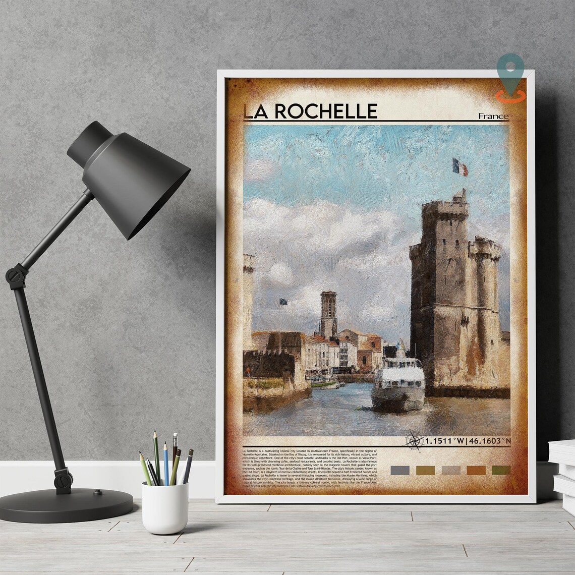 La Rochelle France Historic Harbor Medieval Stone Tower Travel Poster - Image 4