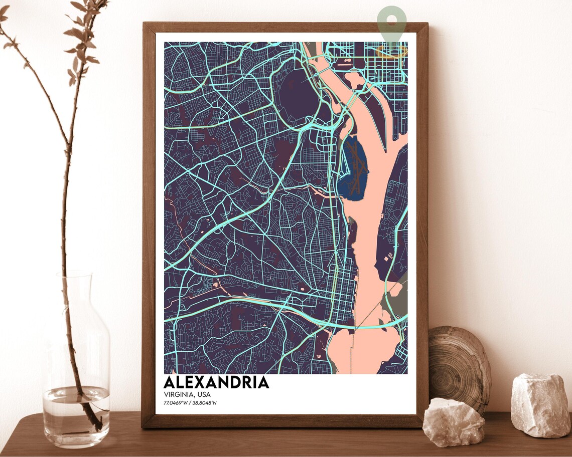 Alexandria Virginia City Street Map Navy Gold Poster Wall Decor - Image 3