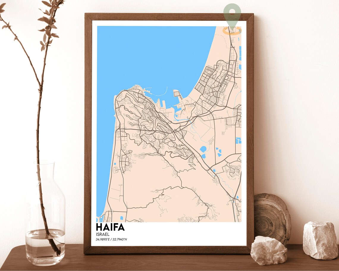 Haifa Israel Navy Yellow City Street Map Modern Travel Poster - Image 3