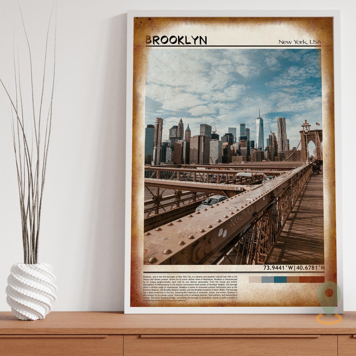 Brooklyn Bridge Manhattan Skyline Sunset Walkway View Poster - Image 3