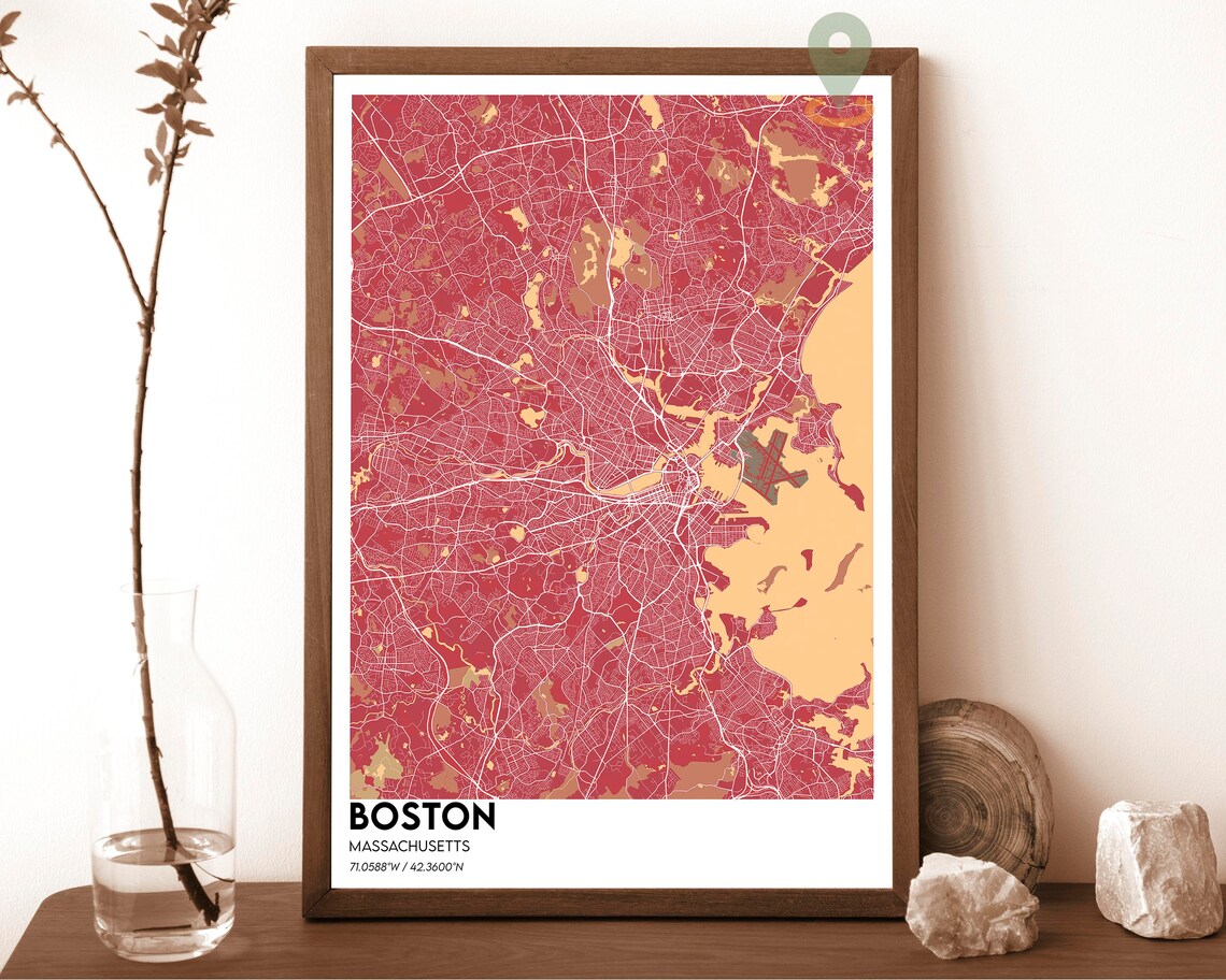Boston Massachusetts City Map Poster Navy Gold Modern Coastal Art - Image 5