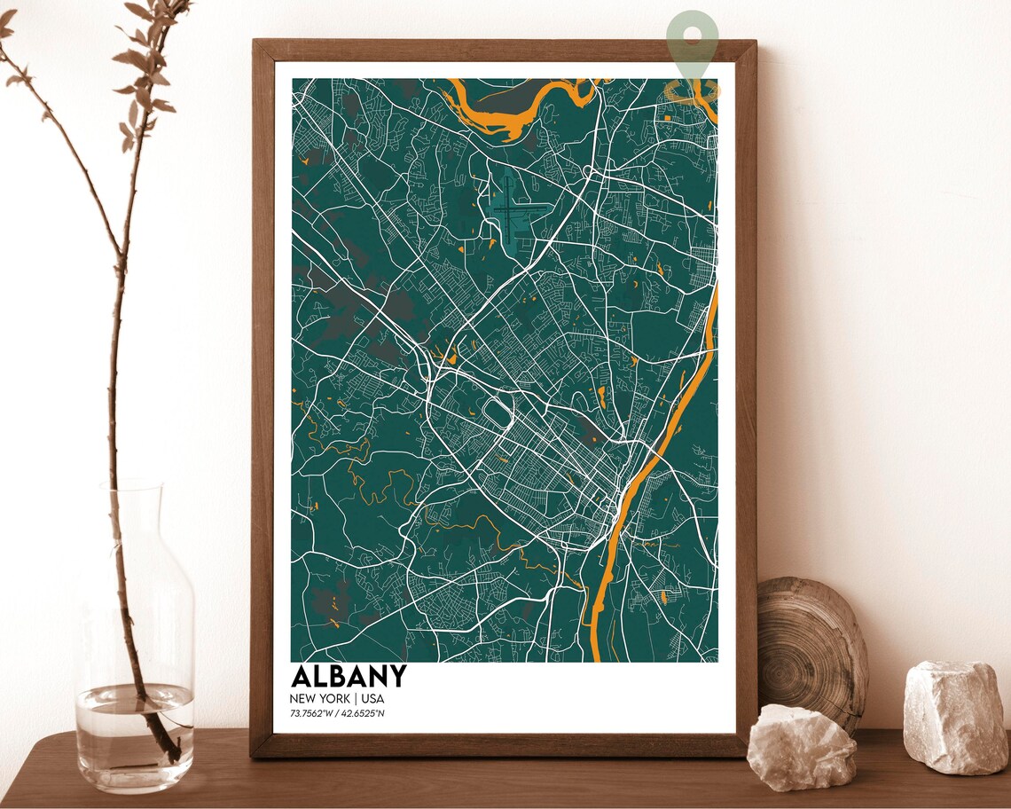 Albany New York Hudson River Dark Blue City Street Map Poster - Image 3