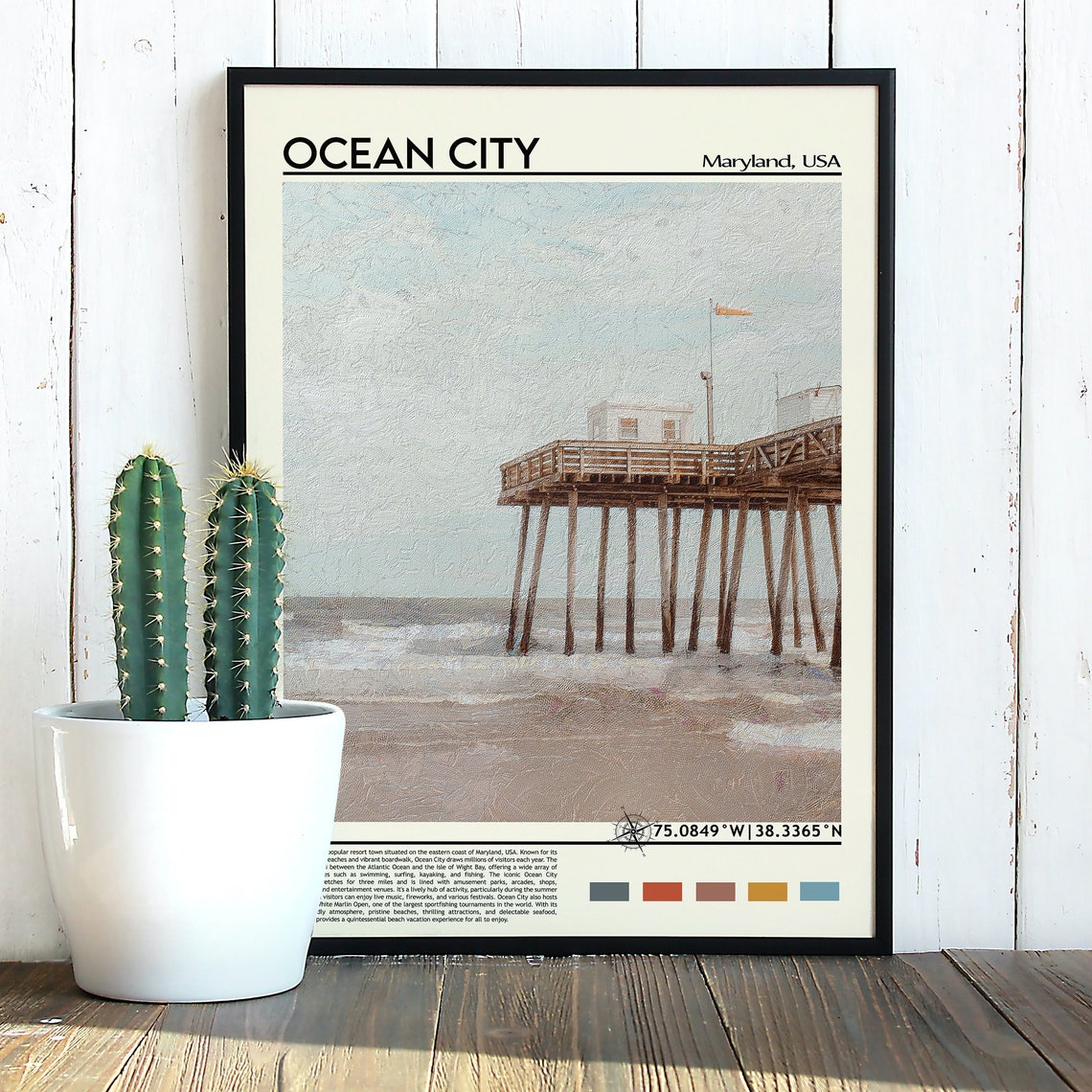 Ocean City Maryland Beach Pier Ocean Waves Summer Travel Poster - Image 3