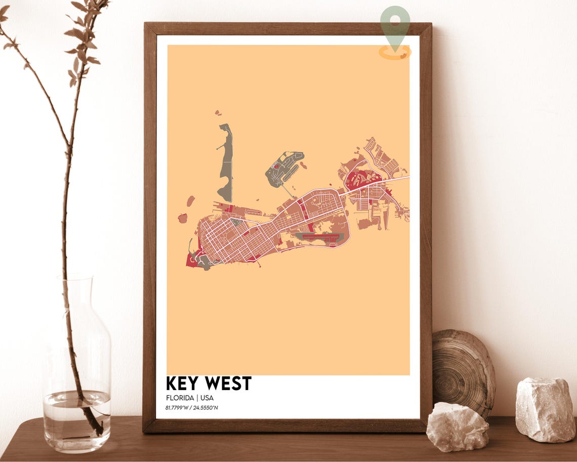 Key West Florida Mustard Green Minimalist Island Map Wall Art - Image 3