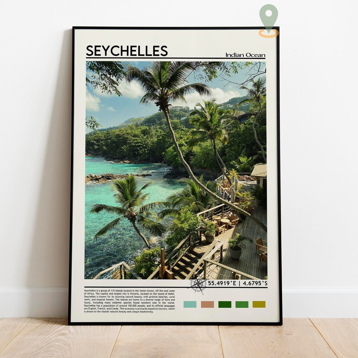 Seychelles Indian Ocean Tropical Palm Beach Paradise Coordinate Poster - Image 5