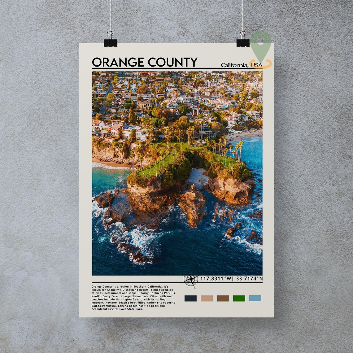 Orange County California Aerial Beach Town Coastline Beach Poster - Image 5