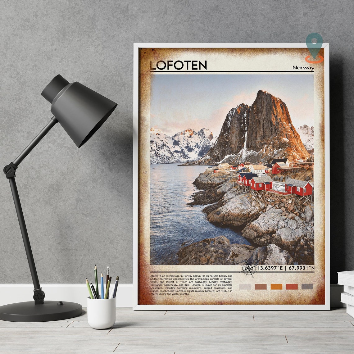 Lofoten Norway Red Cabins Fjord Mountains Arctic Sunset Poster - Image 4