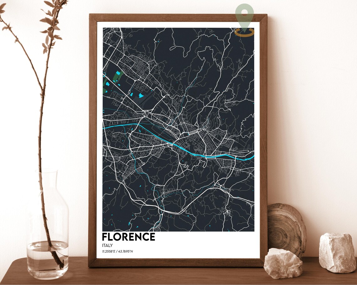 Florence Italy Elegant Cream Burgundy Vintage City Map Street Poster - Image 6