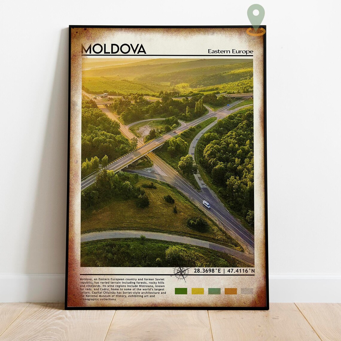 Moldova Eastern Europe Highway Interchange Aerial Green Travel Poster - Image 3
