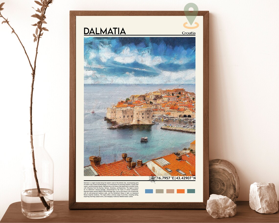 Dalmatia Croatia Dubrovnik Old Town Walls Painting Travel Poster