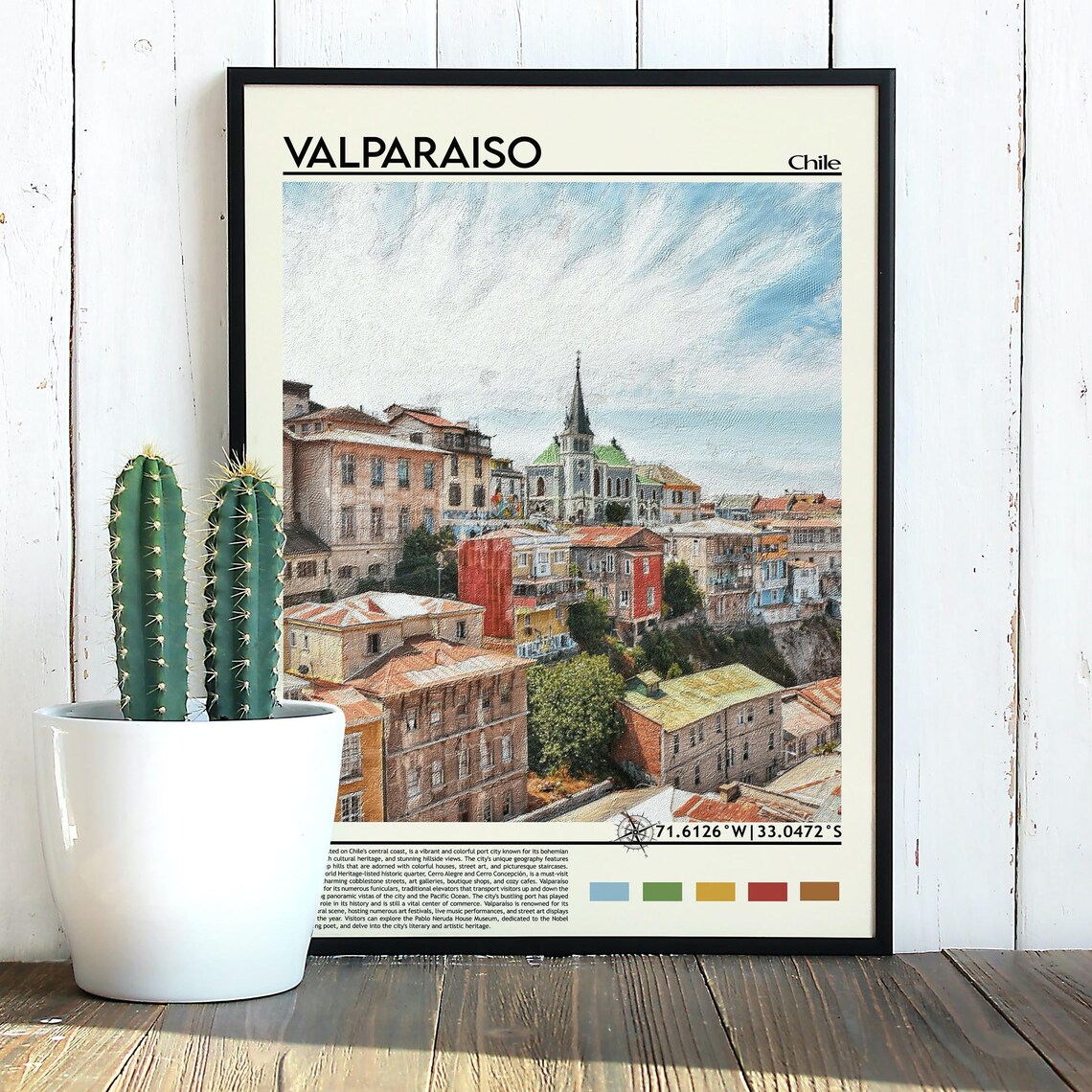 Valparaiso Chile Colorful Hillside Houses Harbor City Painterly Poster - Image 3