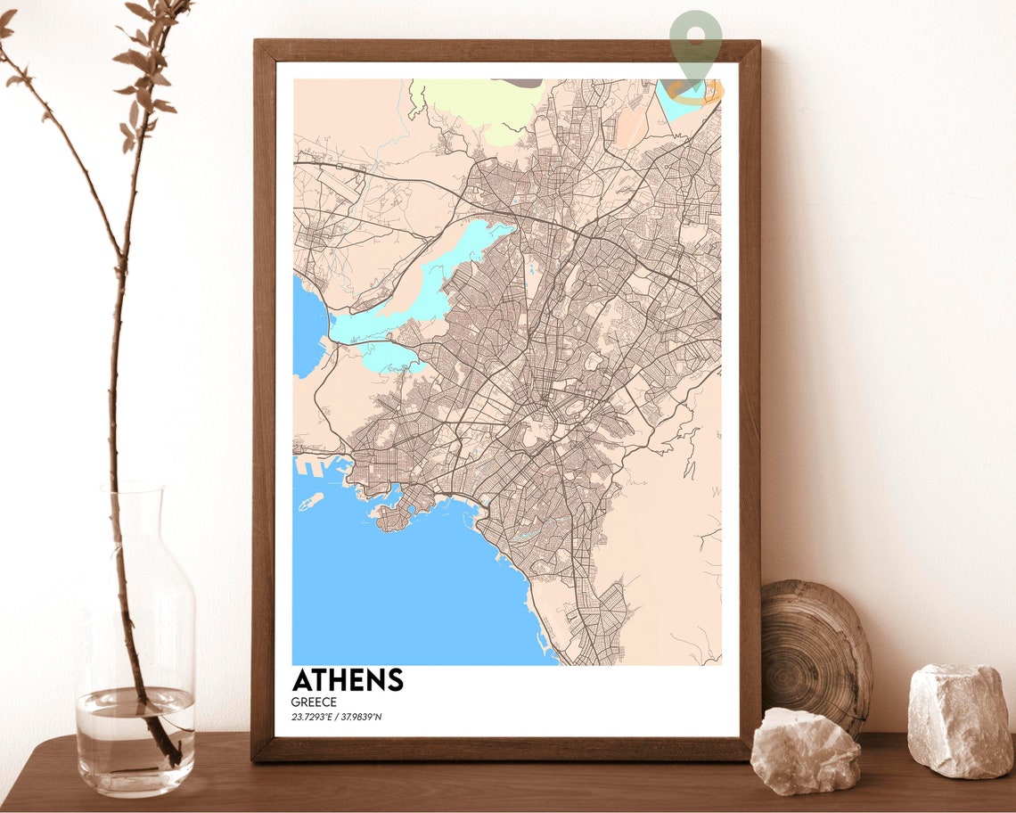 Athens Greece Bold Red Graphic Modern City Street Map Poster - Image 5