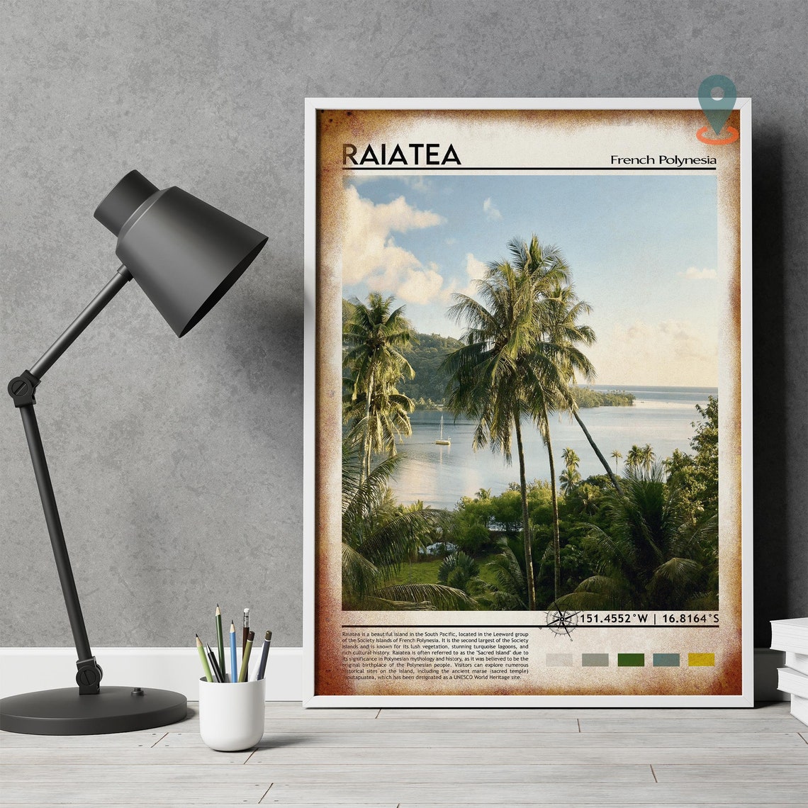 Raiatea French Polynesia Palm Trees Lagoon Sailboat Island Poster - Image 4