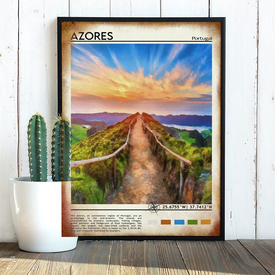 Azores Portugal Sunset Crater Lakes Volcanic Vista Travel Poster - Image 2