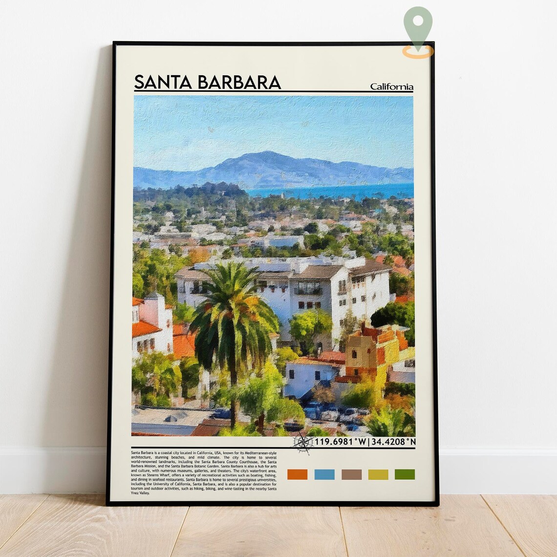 Santa Barbara California Coastline Palm Beach City Travel Poster - Image 3