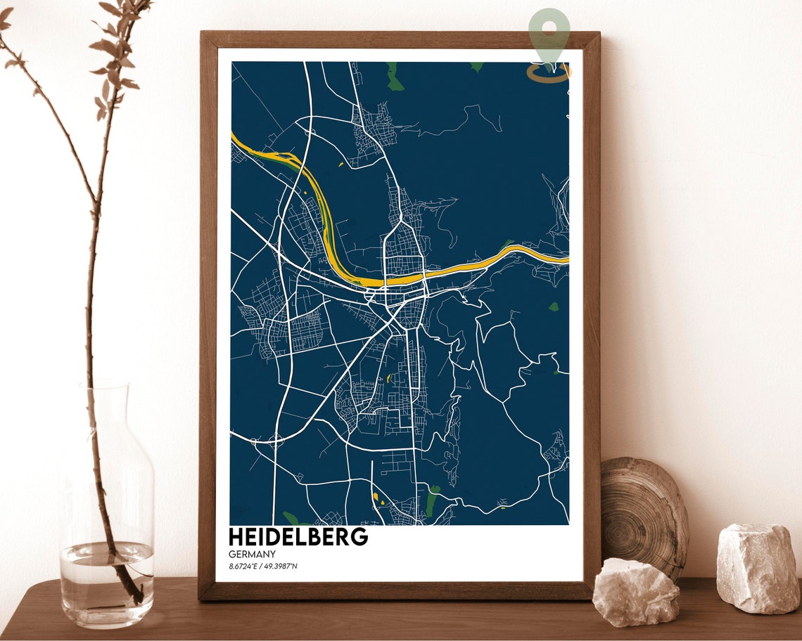 Heidelberg Germany Dark Blue Neckar River Night City Map Poster - Image 2