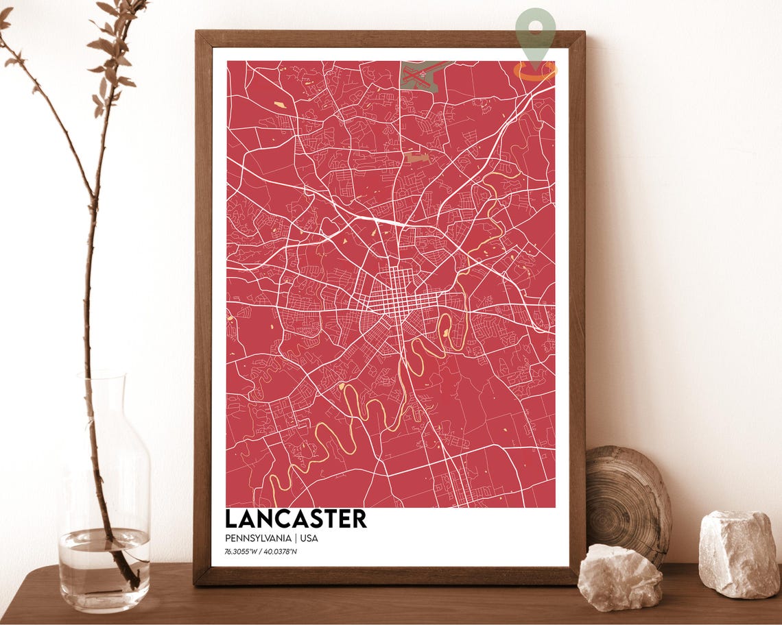Lancaster Pennsylvania Monochrome Minimalist Street Map Poster - Image 5
